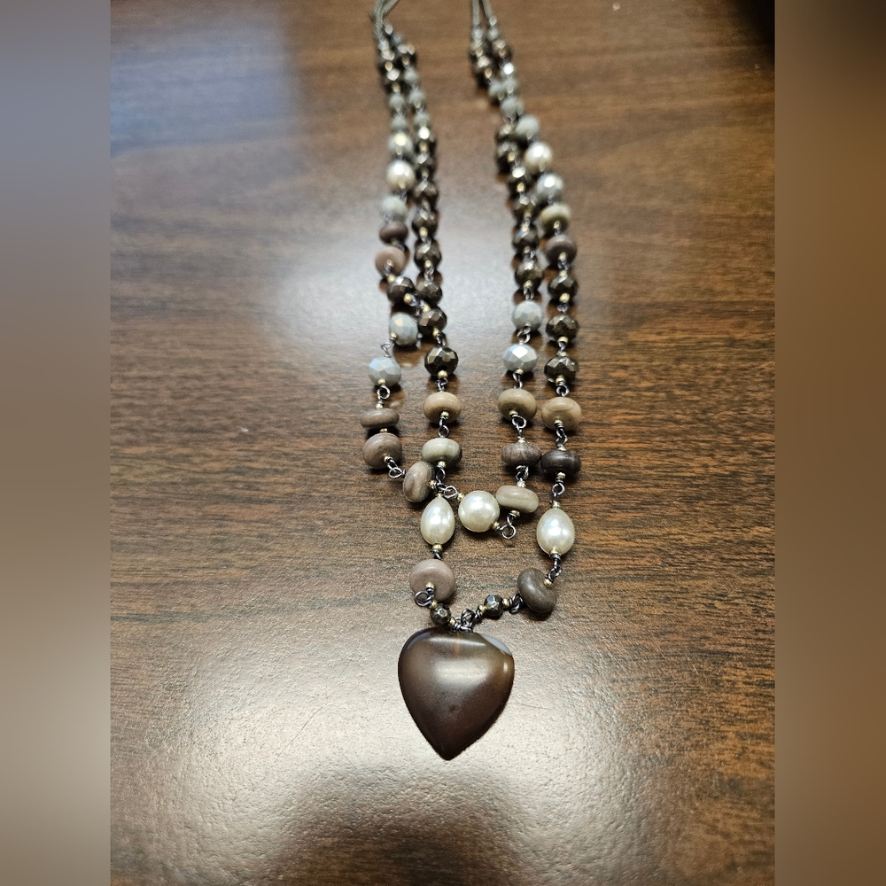 Lucky Brand Brown and Cream Heart Necklace